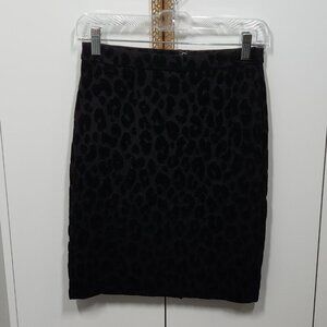 Ann Taylor Black Leopard Print Pencil Skirt Size OP